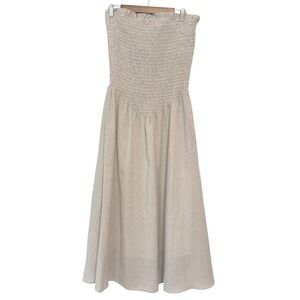 A & She Women's Strapless Dress Basque Waist Ruched Top Beige Striped size M